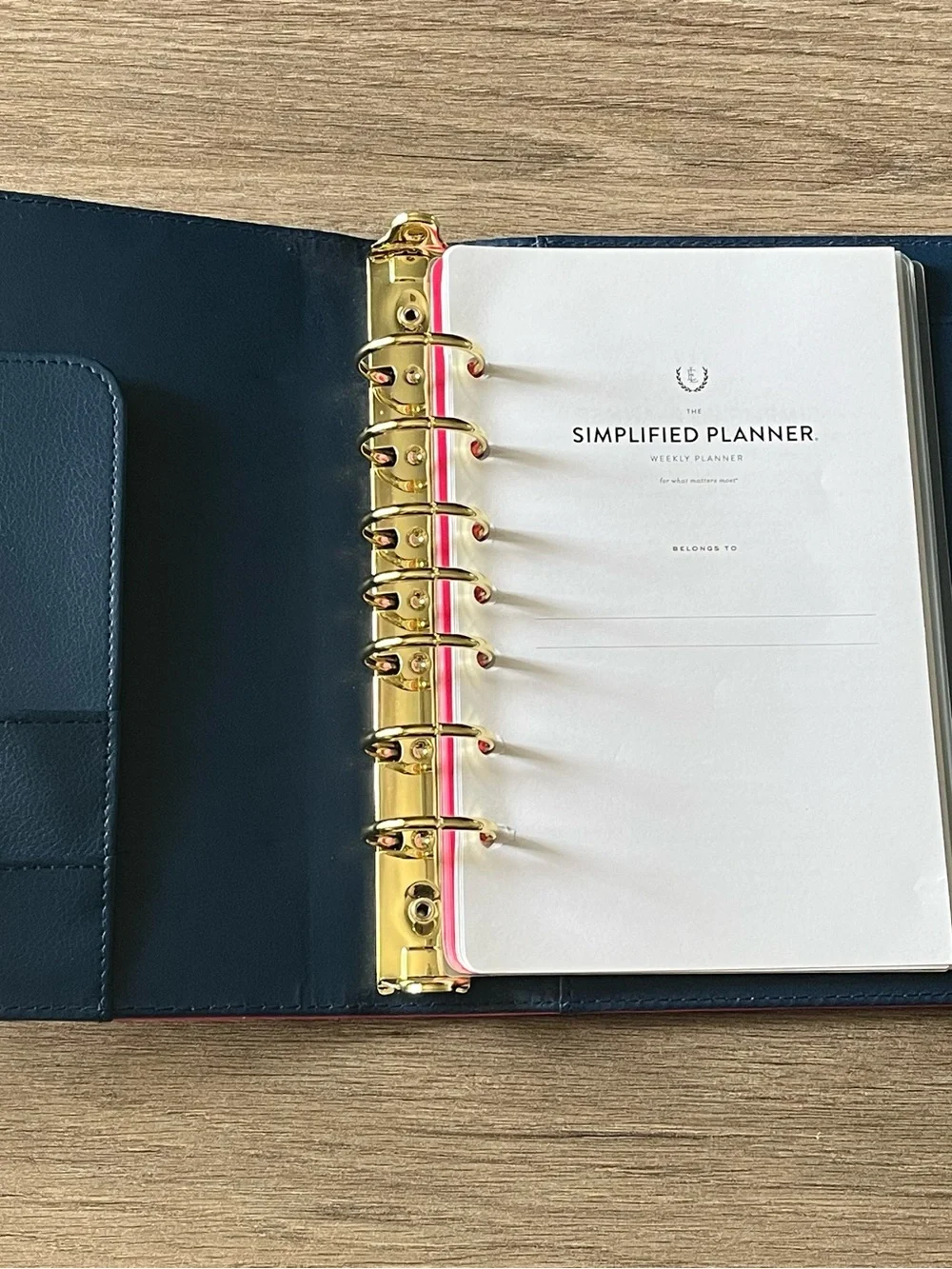 Emily Ley Happy Stripe Faux Pebbled Leather 7 Ring Planner Organizer Cover